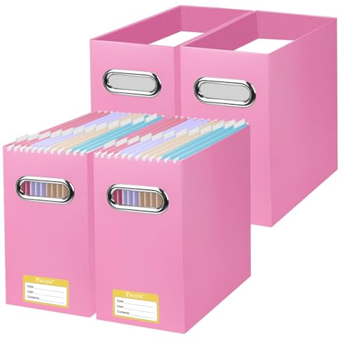 BALEINE File Organizer Box, Cardboard File Folder Organizer with Handle for Letter Size, Portable Collapsible Hanging Filing Box for Home Office Document Storage (4 Pack, Pink) - color: Pink, style: 4PK