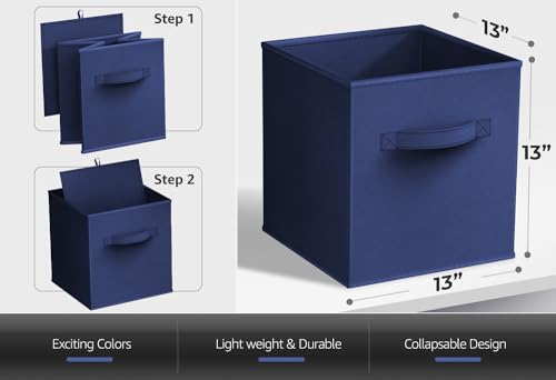 Sorbus Fabric Storage Cubes - 6 Foldable Storage Bins for Organizing Pantry, Cubbies, Toy Box - Clothes Storage & Closet Organizer - 13 Inch Collapsible Cube Baskets for Shelves with Handle - color: Navy Blue, size: 13 Inch