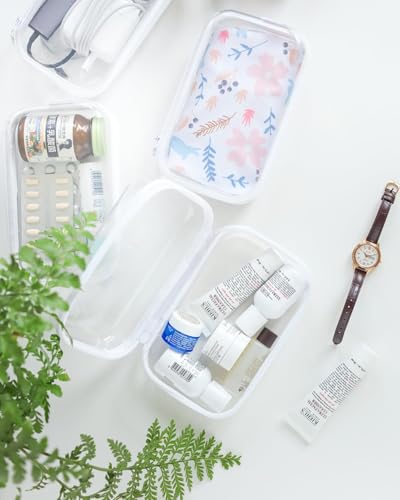 CoiiJoii Zippered Pouch Hard, Clear Zippered Hard Pouch, Stackable Storage Bins, Portable Clear Bin Zipper (White, Small) - size: 3Pcs-Small