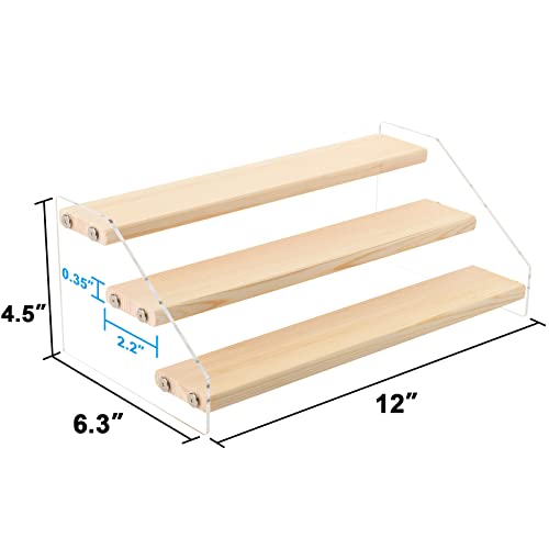 Tiered Spice Rack Acrylic Wood Board Spice Rack Organizer for Cabinet, Seasoning Organizer Spice Shelf, Space Saving Clear Stand Step Can Organizer for Kitchen Countertop Storage, 3 Tier - color: 3 Tier - Wood