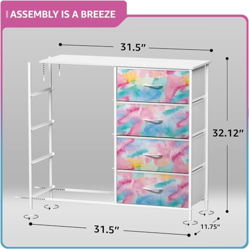Sorbus Kids Dresser with 8 Drawers - Storage Chest Organizer Unit Nightstand - Steel Frame, Wood Top, Tie-Dye Fabric Bins for Clothes - Wide Furniture for Bedroom, Hallway, Nursery, Closet, Apartment - color: Watercolor, style: 8-Drawer