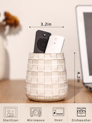 GDCZ Ceramic Remote Control Holder, Remote Caddy Organizer Storage, Remote Organizer for Table, TV Remote Holder, Makeup Brush Pen Holder, Space Save for Office Desk (White) - color: White