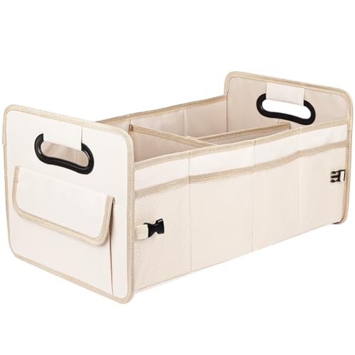 JiatuA Car Trunk Organizer, Car Organizers and Storage Collapsible Multi Compartment Container Box, Adjustable Car Accessories for SUV Sedan Truck, Standard Size, Beige - color: Beige, size: Standard