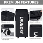 Goodpick Black Laundry Hamper with Wheels, 75L Dirty Clothes Hamper with Removable Wash Bag for Laundry Room, Rolling Laundry Basket - color: Black 1-Pack