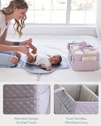 Lily Miles Baby Diaper Caddy Organizer, Quilted Nursery Storage Organizer for Newborn Essentials and Diaper Changing Station, Gift for Baby Shower and Registry Must-Have (Rosy Lilac) - color: Rosy Lilac