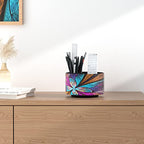 Hennaja Round Leather Art Supply Organizer,Remote Control Holder,360 Degree Rotating,Multi-Functional Pencil Holder,4 Compartments Desktop Stationary Organizer(1-Fractal Flower) | Round, 360 Degree Rotating, Multi-Functional, Desktop - color: 1-Fractal Fl