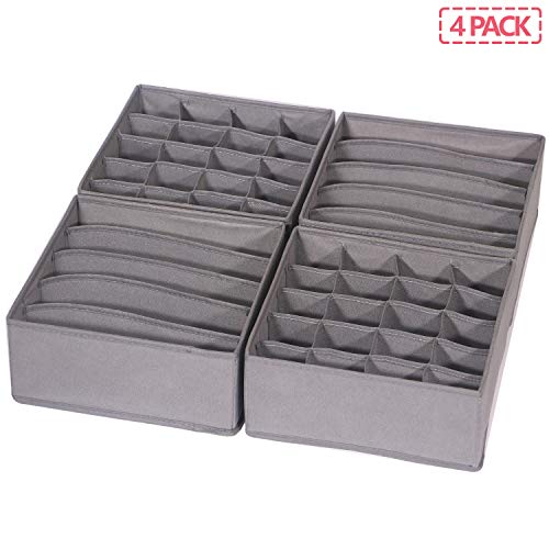 DIOMMELL 4 Pack Foldable Cloth Storage Box Closet Dresser Drawer Organizer Fabric Baskets Bins Containers Divider for Clothes Underwear Bras Socks Lingerie Clothing, M Grey 22-0000 - color: Grey