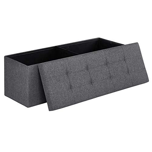 SONGMICS MAZIE Collection - 43 Inches Folding Storage Ottoman Bench, Ottoman Foot Rest, End of Bed Bench, Storage Chest, Load 660 lb, for Living Room, Bedroom, Entryway, Dark Gray ULSF77K - color: Dark Gray, size: 15"D x 43"W x 15"H
