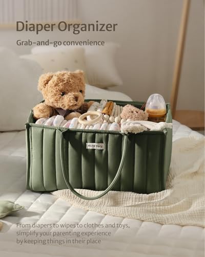 Blissful Diary Baby Diaper Caddy Organizer, Stylish Storage Basket for Newborn Essentials and Diaper Station, Gift for Baby Shower and Registry Must-Have, Deep Green - color: Deep Green