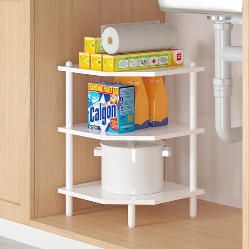 Desktop Corner Stand Shelf for Storage, 3 Tier Corner Shelf Organizer, White Shelves Rack for Small Spaces, Home Office, Kitchen, Bathroom - color: White