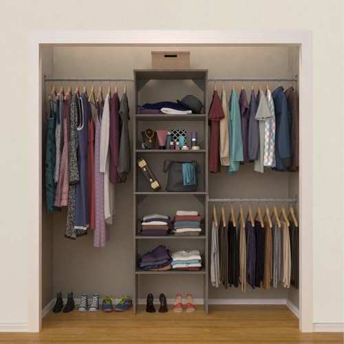 ClosetMaid SuiteSymphony Wood Closet Organizer Starter Kit with Tower and 3 Hang Rods, Shelves, Adjustable, Fits Spaces 5 – 10 ft. Wide, Graphite Grey - style: Graphite Grey Finish