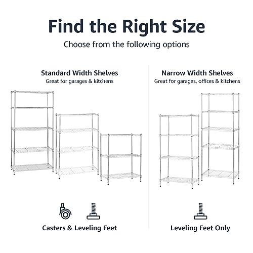 Amazon Basics 3-Shelf Heavy Duty Adjustable Wire Shelving Storage Rack on 2" PP Plastic Wheel Casters, Steel Utility Shelving Unit for Garage and Laundry Room, 23.2" x 13.4" x 32.75", Chrome - color: Chrome
