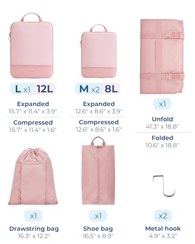 BAGSMART Hanging Compression Packing Cubes for Closet Organizers And Storage, 6 Set Suitcase Organizer Bags Set, Cruise Travel Essentials for Women | Hanging, Compression, Packing Cubes, for Women - color: Forest Green