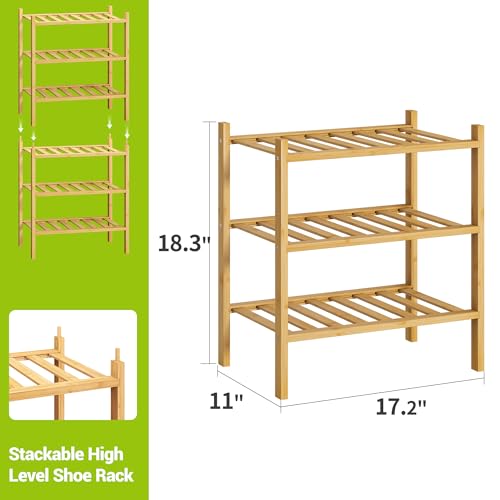 BMOSU 3-Tier Bamboo Small Shoe Rack Premium Stackable Shoe Shelf Storage Organizer for Hallway Closet Living Room Entryway Organizer (Natural Bamboo) - color: Natural Bamboo, size: Small-3-Tier（17*11*18.3inches）