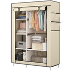 Calmootey Portable Closet Organizers, Clothing Storage, Wardrobe with 6 Shelves and Hanging Rod, Non-Woven Fabric Cover with 4 Side Pockets, Beige - color: Beige