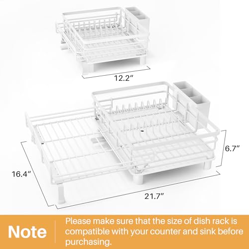 SNTD Dish Drying Rack - Extendable Dish Rack, Large Sink Drying Dish Drainer for Kitchen Counter, Stainless Steel Dish Strainer with Utensil Holder (White) - color: White