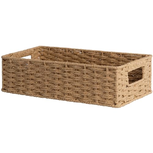 StorageWorks Toilet Paper Basket with Built-in Handles, Light Brown Round Paper Rope Baskets for Bathroom, 14 ¼"L x 6 ¾"W x 3 ¾"H, 1 Pack - color: Light Brown