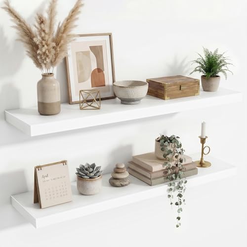 Acovy Floating Shelves for Wall,40 Inch Long Floating Shelves Set of 2,9.3" Deep Floating Shelf for Home Decor,Wall Mounted Bookshelf Large Display Storage Shelf for Bedroom Office Bathroom,White - color: White, size: 40 Inch,Set of 2