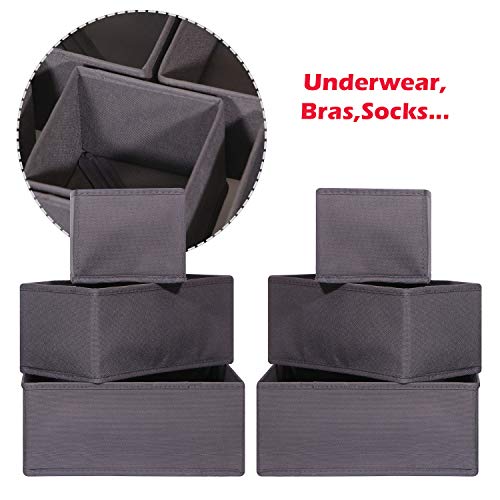DIOMMELL 12 Pack Foldable Cloth Storage Box Closet Dresser Drawer Organizer Fabric Baskets Bins Containers Divider for Baby Clothes Underwear Bras Socks Lingerie Clothing,Dark Grey 444 - color: Dark Grey