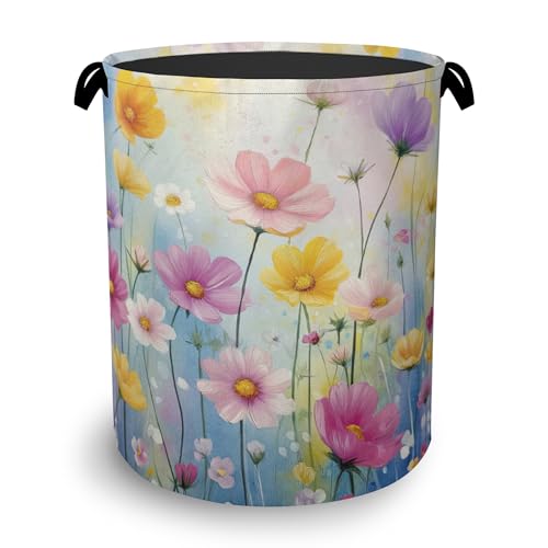 Retro Flowers Floral Laundry Hamper,Dirty Clothes Laundry Basket with Handles Waterproof Oxford Cloth Storage Basket for College Dorms Bathroom Bedroom 16" x 20.8" - color: Retro Flowers Floral