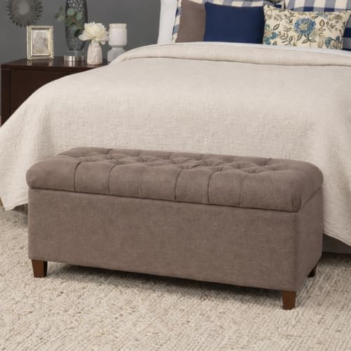 Homepop Home Decor | Tufted Ainsley Button Storage Ottoman Bench with Hinged Lid | Ottoman Bench with Storage for Living Room & Bedroom, Brown 18x40x18 inches - color: Brown