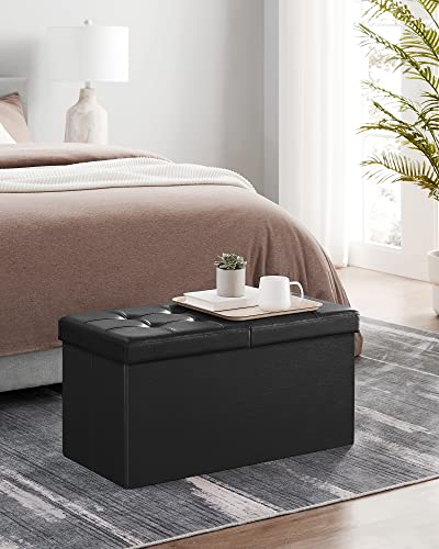 SONGMICS MAZIE Collection - 30 Inches Storage Ottoman Bench with Flipping Lid, Storage Chest Footstool, Load 660 lb, for Entryway, Living Room, Bedroom, Synthetic Leather, Black ULSF45BK - color: Black, size: 15"D x 30"W x 15"H