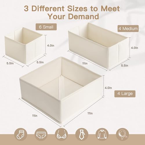 Criusia Drawer Organizer Clothes, 14 Pack Dresser Organizer for Baby Clothes, Underwear, Sock- Foldable Closet Organization and Storage Dividers Bins for Nursery, Bedroom and Dorm (Beige) - color: Beige, size: 14PACK