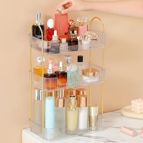 Aveniee Bathroom Counter Organizer, 3 Tier Perfume Skin Care Countertop Storage Shelf, Vanity Makeup Tray for Cosmetic Skincare Lotion,Clear - color: Pearl White, size: 3 Tier