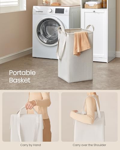 VASAGLE Tall Storage Cabinet, Storage Unit with Removable Laundry Basket, Compartment and Cabinet, for Bathroom, Living Room, 15.8 x 15.8 x 66.9 Inches, Cloud White UBBC761W01 - color: Cloud White, size: 15.8"L x 15.8"W x 66.9"H, style: 2 Doors + 1 Laundr