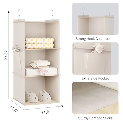 YOUDENOVA Hanging Closet Organizer, 3-Shelf Closet Hanging Storage Shelves, Beige - color: Beige, size: 3-SHELF