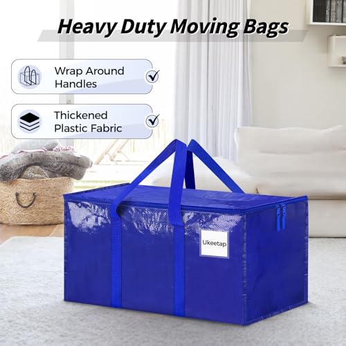 8 Pack Extra Large Heavy Duty Moving Bags, Blue Storage Bins with Lids, Reinforced Handles & Heavy-Duty Zippers Moving Boxes Storage Bags Totes for Clothes Packing, Dorms, College Supplies, Blue - color: Blue, size: 8 Pack