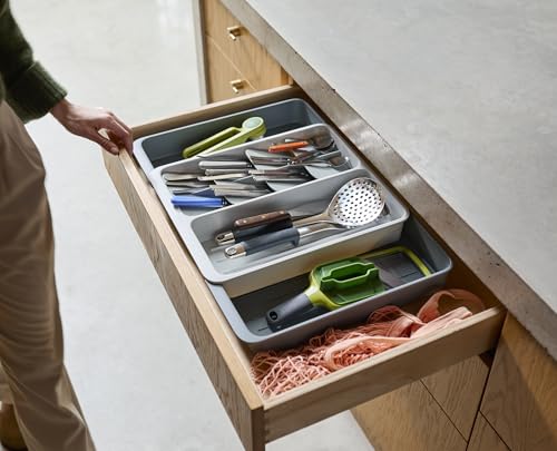 Joseph Joseph DrawerStore Expanding Tiered Flatware Cutlery, Utensil, and Gadget Tray, Expandable In-Drawer Kitchen Space-Saving Organizer, Recycled Plastic - size: Expandable, style: Flatware & Utensils Organizer