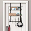 OYEAL Over The Door Hook Rack with 5 Hooks 2 Baskets Steel, Sturdy Durable Coat Rack Towel Hooks Hanging Organizer Shelves for Home Bedroom Bathroom Kitchen, Brown - color: Brown