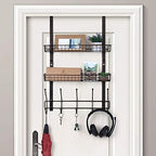OYEAL Over The Door Hook Rack with 5 Hooks 2 Baskets Steel, Sturdy Durable Coat Rack Towel Hooks Hanging Organizer Shelves for Home Bedroom Bathroom Kitchen, Brown - color: Brown
