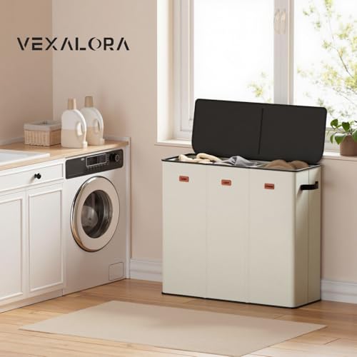 185L Laundry Hamper 3 Section, Laundry Hamper with Lid, Dirty Clothes Hamper with 3 Removable Washing Bags, Extra Large Laundry Basket Organizer for Bedroom, Laundry Room, Dorm - Beige - color: Beige, size: 185L - 3 Section