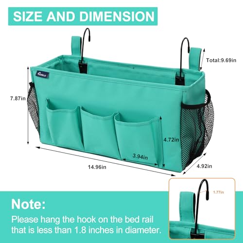 Surblue Bedside Organizer with Hook Hanging Storage Bag with Adjustable Strap and Water Bottle Holder for Home, College Dorm, Hospital Accessories, Crib Bed Rail, Green, 2PCS - color: 2Pcs Green