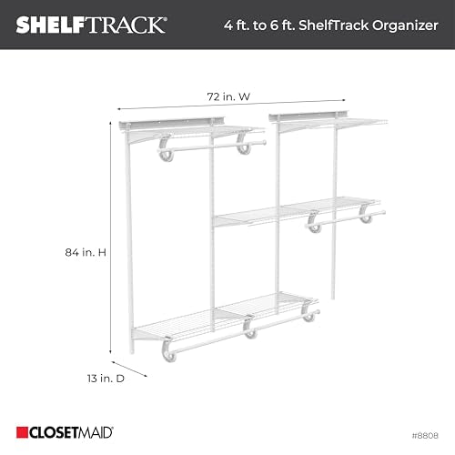 ClosetMaid ShelfTrack Wire Closet Organizer System, Adjustable from 4 to 6 Ft., With Shelves, Clothes Rods, Hardware, Durable Steel, White - color: White, size: 4 ft to 6 ft