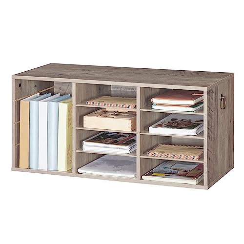 HOOBRO Countertop Mail Sorter Organizer, Wooden Literature Organizer, Student Mailbox for Classroom, Desktop Bill Organizer for Office Home School, 12 Compartments, Greige BG43WF01 - color: Greige