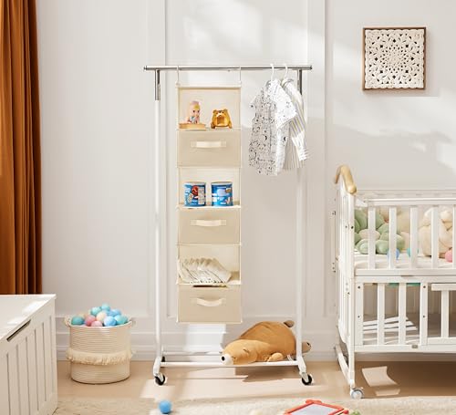 MAX Houser 6 Tier Shelf Hanging Closet Organizer, Closet Hanging Shelf with 2 Sturdy Hooks for Storage, Foldable (Beige-D3) - color: Beige-d3