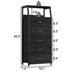 Furnulem Black Dresser with 5 Drawers, Vertical Storage Tower Fabric Dresser for Bedroom, Hallway, Entryway, Nursery, Closet Organizer, Nightstand Bedside Table Furniture, Sturdy Steel Frame, Wood Top - color: Black Oak, style: 5 Drawers
