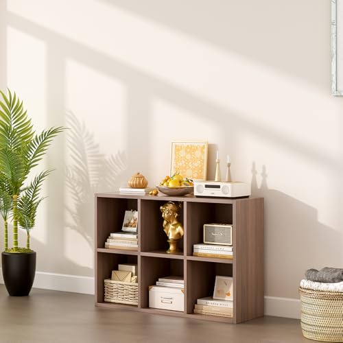 OSCHF 6-Cube Storage Shelf Bookcase - Wooden 3-Tier Floor Standing Open Bookshelf for Home and Office, Cuby Orgainzer, Walnut - color: Walnut, size: 6-Cube
