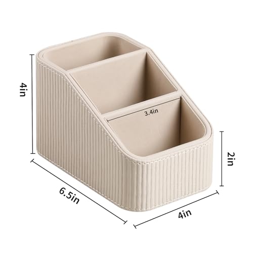 Remote Control Holder, PU Leather Nightstand Organizer Bedside Caddy with 3 Compartments, Small Desk Organizer for Remote/Pen/Glasses/Phone (Beige) - color: Beige