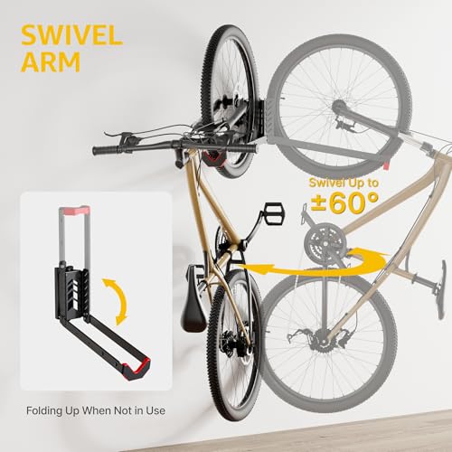 monTEK Swivel Bike Wall Mount, No Heavy Lifting Required Bike Wall Mount, Bike Hangers for Garage, Space-Saving Bike Rack Garage, Easy to Load and Unload, Bike Hanger Can Hold Up to 77 lbs, 2 Pack - style: 2-Pack