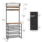 HOOBRO Hall Tree with Bench, Entryway Coat Rack with Shoe Rack, Shoe and Coat Rack, 5 Tier Shoe Storage Organizer with Oxford Fabric Side Pockets, Adjustable Mesh Shelves, Rustic Brown BF75MT01