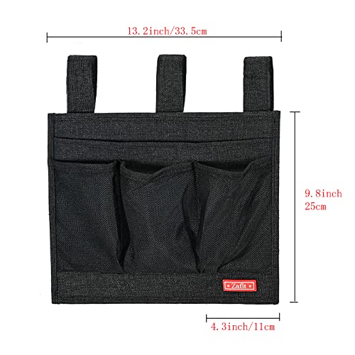 Zafit Linen Bedside Caddy, Bedside Storage Organizer for Hospital Beds, College Dorm Rooms or Baby Bed (Classic 4 Pockets Black) - color: Black, size: Classic 4 Pockets