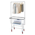 Commercial Laundry Rolling Cart with Wheels, 110 LBS Load Capacity Hamper Basket Organizer, Industrial Heavy Duty Wire with Double Pole Rack, Steel Frame with Chrome Finish, 27 * 22 * 67inch
