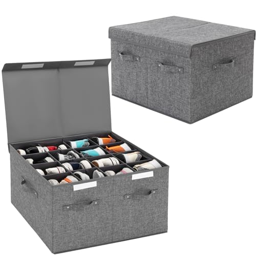2 Pack Shoe Storage Box Fits 32 Pairs, Large Shoe Organizer with Lid and Adjustable Dividers for Closet, Shoes, Sneakers and High Heeled, Foldable and Stackable (Grey) - color: Grey