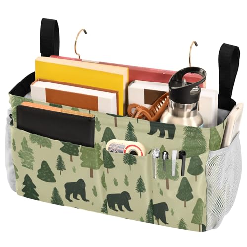 Bedside Caddy Metal Frame Hanging Organizer Bunk Bed Dorm Accessories Hook And Loop Storage Bag Large Pockets Forest Cartoon Gorillas Green - color: Forest Cartoon Gorillas Green