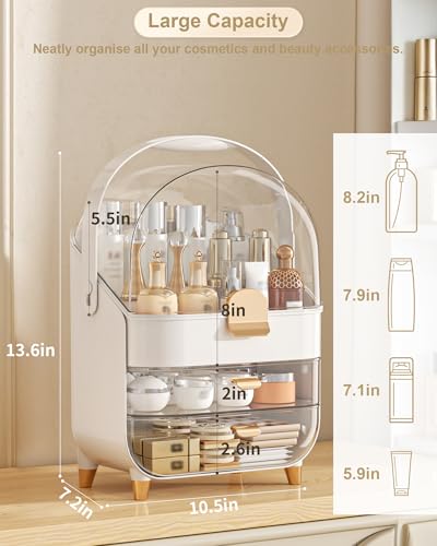 Anylady Makeup Organizer Countertop, Skincare Holder Bathroom Counter Organizer, Storage Box Cosmetic Display Cases, Teen Girl Gifts Make up Organizers for Vanity, Dresser - color: White