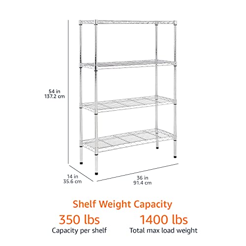 Amazon Basics 4-Shelf Adjustable Heavy Duty Steel Wire Rack Storage Shelving Unit for Kitchen, Garage, Easy Assembly, 350 lbs Per Shelf, 36" x 14" x 54", Chrome Silver - color: Chrome, size: 36" L x 14" W x 54" H, style: No Wheels